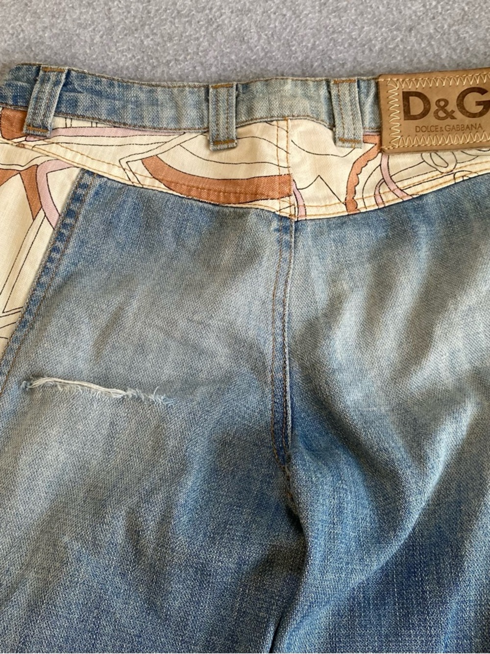 Vintage Y2K Dolce & Gabbana D&G Women Denim Jeans/ Fabric Boho Floral Pants 27-4 - Picture 8 of 16